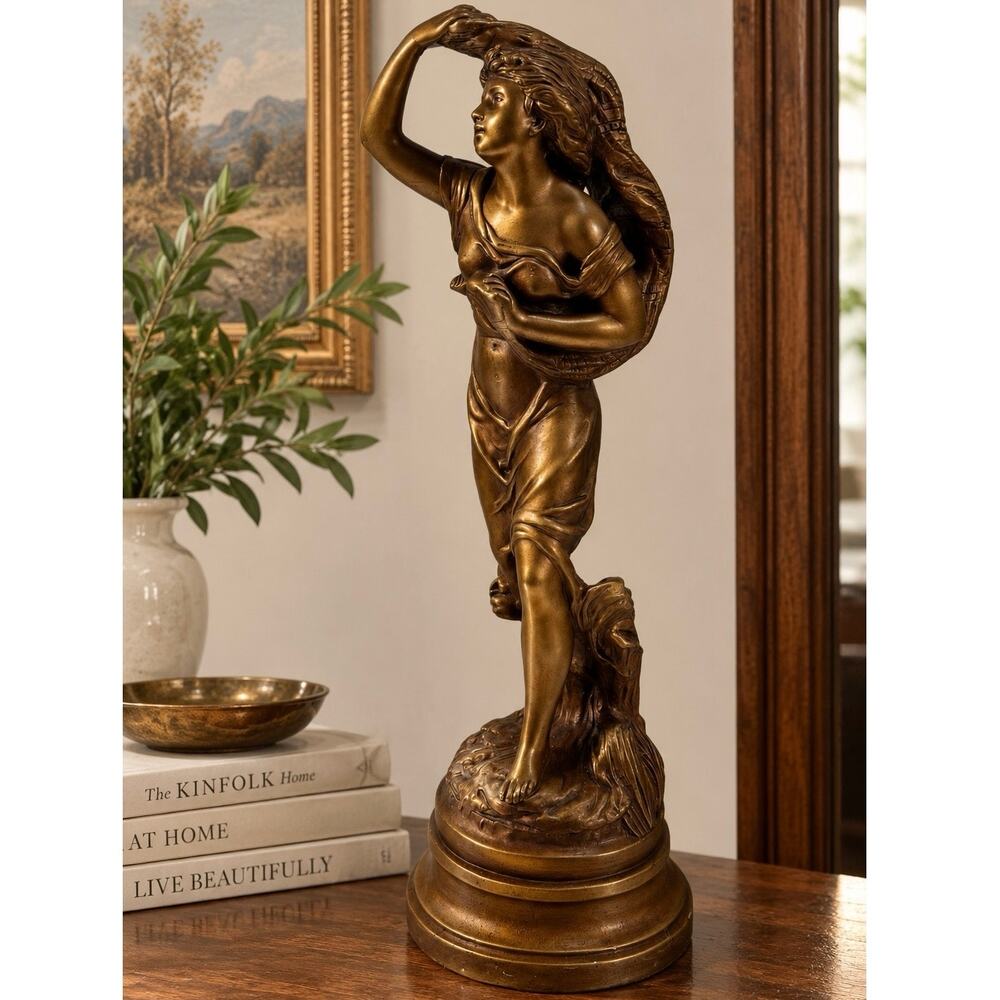 Artistic Royal Krafts Sculpture Bronze Color Art Nouveau French Female Figurine